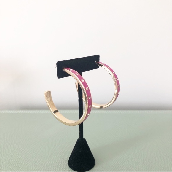 Free Press Pink-Gold-Rhinestone Big Hoops Earrings - Picture 2 of 9